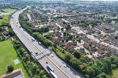 Aerial View of British Roads and Traffic on a Sunny Day