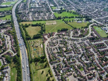 Aerial View of British Roads and Traffic on a Sunny Day