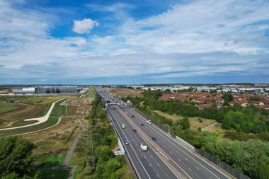 Aerial View of British Roads and Traffic on a Sunny Day
