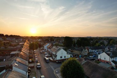 High Angle Sunset View over British Residential Homes