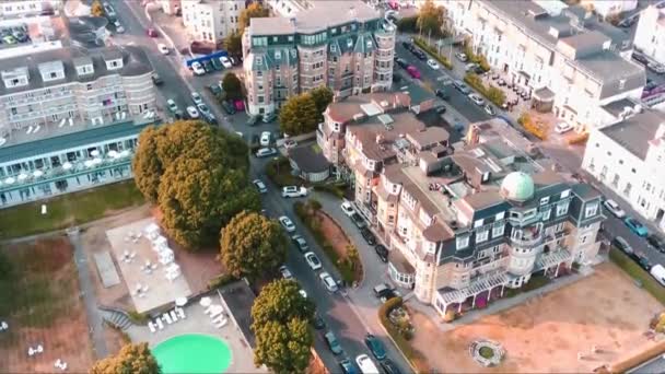 Aerial Footage Cityscape Bournemouth Beach High Angle Drone Camera View — Stock Video