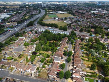 High Angle Drone's View of Luton City Center, Luton England