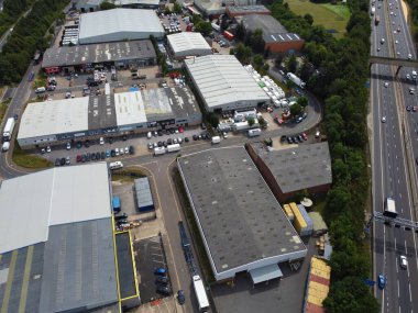 High Angle Drone's View of Luton City Center, Luton England
