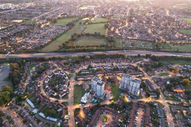 Aerial View of British City After Sunset