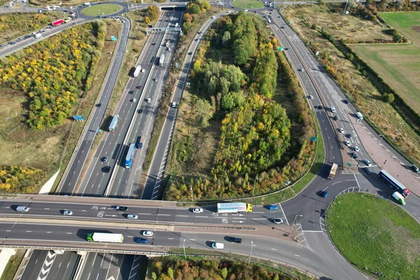 Bästa Flygfoto Brittiska Motorvägar Och Trafik England Drone Bilder — Stockfoto