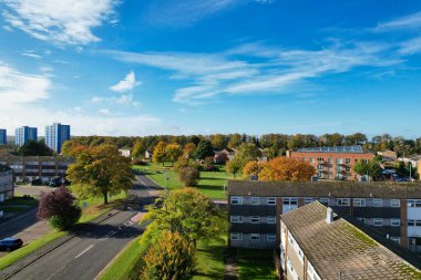 İngiltere 'nin Luton Kasabası' nın en güzel manzara görüntüsü, İHA 'nın İngiltere Yüksek Açılı Kamerası, İngiltere, İngiltere