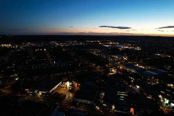 Gyönyörű Légi Kilátás Brit Város Utak Éjjel Drone High Angle — Stock Fotó