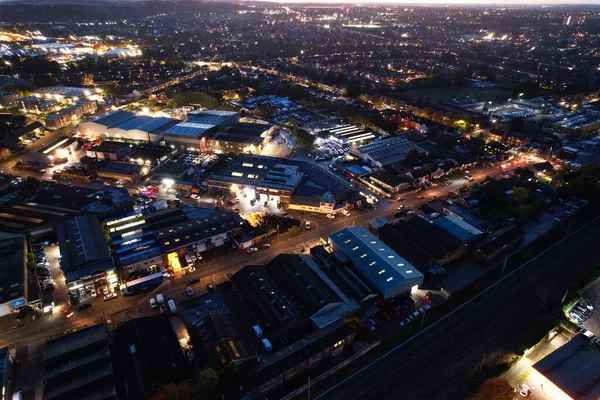 아름다운 전망의 도시와 도로의 Drones High Angle Footage Illuminated British — 스톡 사진
