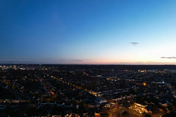 Vacker Antenn Utsikt Över British City Och Vägar Natten Drönarens — Stockfoto