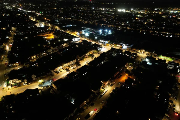 Αεροφωτογραφία Της Πόλης Βράδυ — Φωτογραφία Αρχείου