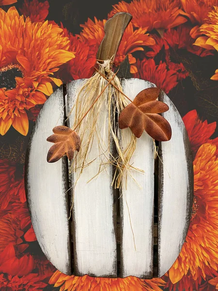 White Fall Pumpkin Leaves Autumn Flower Background — Fotografia de Stock