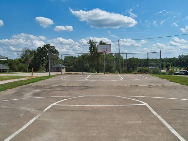 Decent outdoor full court in Paola Kansas on a hot sunny Summer day. Try your luck shooting hoops and hit a three point shot.