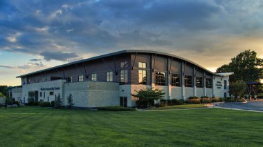 Olathe, Kansas - August, 18 2022 - Corner angle of the Community Center building. Modern efficient architecture