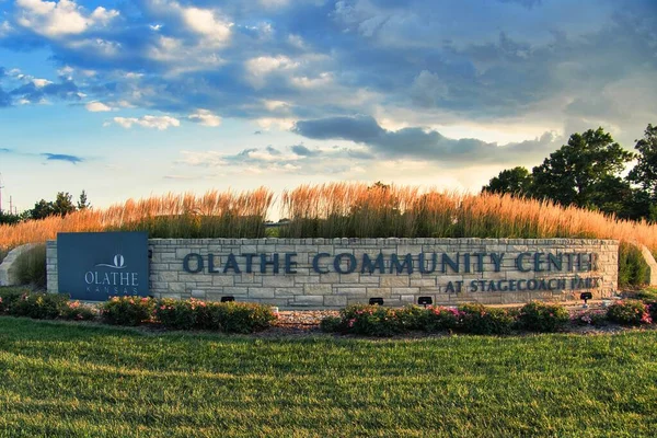 Olathe, Kansas - August, 18 2022 - Olathe Community Center sign at the corner of Kansas City Road and Ridgeview