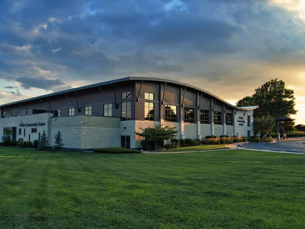 Olathe, Kansas - August, 18 2022 - Corner angle of the Community Center building. Modern efficient architecture