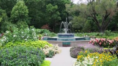 Water flowing from the fountain at a beautiful botanical garden in Wichita Kansas