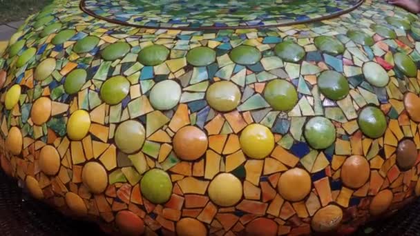 Small Hands Playing Artistic Mosaic Tile Fountain Wichita Kansas — Vídeos de Stock