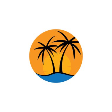 sunset beach ocean icon vector illustration template design