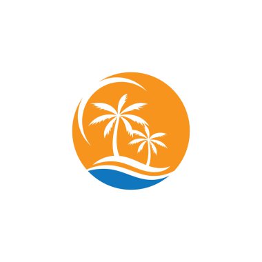 Sunset Beach Okyanusu ikonu vektör çizim şablonu tasarımı