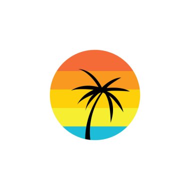 Sunset Beach Okyanusu ikonu vektör çizim şablonu tasarımı