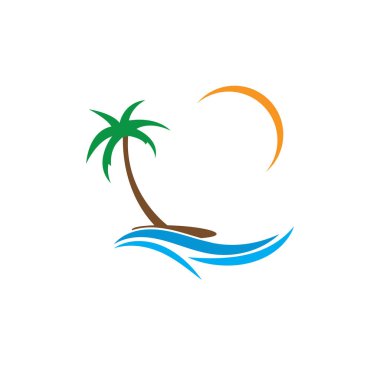 Sunset Beach Okyanusu ikonu vektör çizim şablonu tasarımı