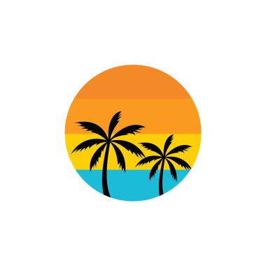 Sunset Beach Okyanusu ikonu vektör çizim şablonu tasarımı