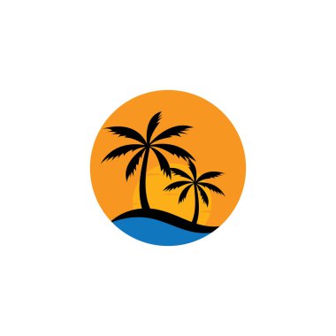 Sunset Beach Okyanusu ikonu vektör çizim şablonu tasarımı