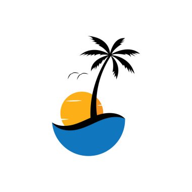 Sunset Beach Okyanusu ikonu vektör çizim şablonu tasarımı