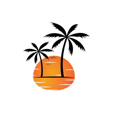 sunset beach ocean icon vector illustration template design