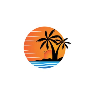 Sunset Beach Okyanusu ikonu vektör çizim şablonu tasarımı