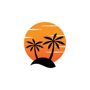 Sunset Beach Okyanusu ikonu vektör çizim şablonu tasarımı