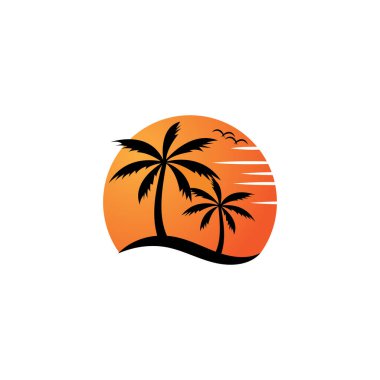 sunset beach ocean icon vector illustration template design