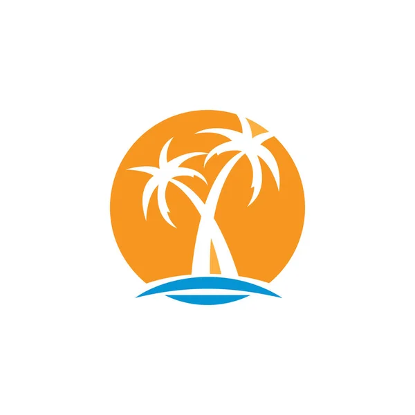 Sunset Beach Ocean Icon Vector Illustration Template Design — Vetor de Stock