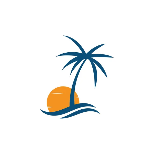 Sunset Beach Ocean Icon Vector Illustration Template Design — Vetor de Stock