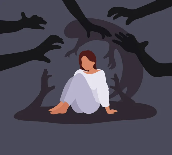 Donna Con Attacco Panico Stress Post Traumatico Fobie Paure Paranoia — Vettoriale Stock