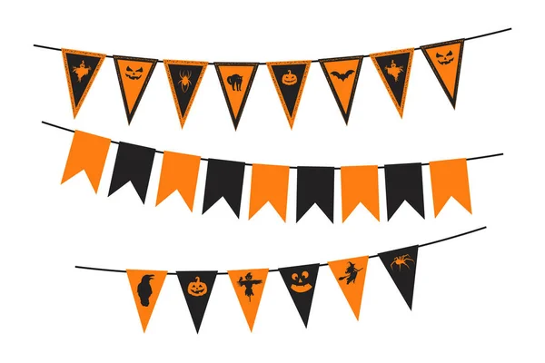Halloween Garland Collections Traditional Black Orange Colours Triangle Buntings Celebrating — 스톡 벡터