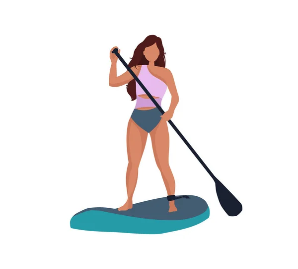Woman Sup Board Paddle Boarding Stand Paddleboarding Concept - Stok Vektor