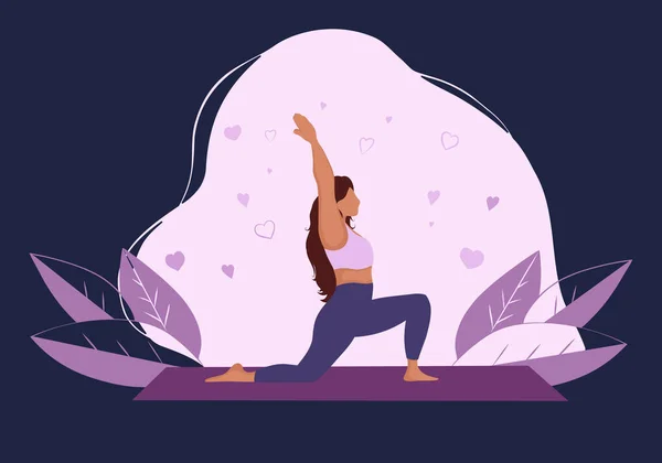 Yoga yapan kadın minderde poz veriyor. vektör illüstrasyonu
