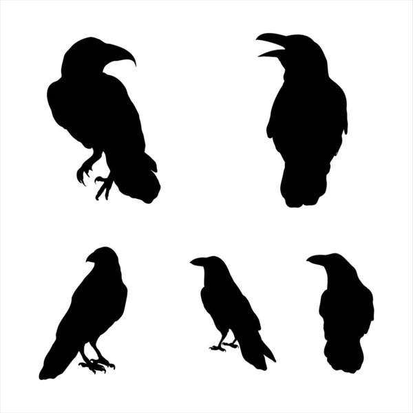 Silhouette Crows Raven Halloween Elements — Image vectorielle