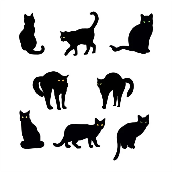 Kara kedi siluetleri, cadılar bayramı elementleri koleksiyonu