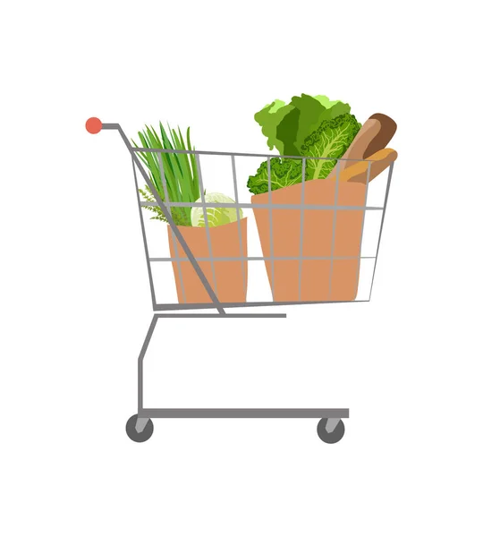 Shopping Cart Full Fresh Vegetables — 图库矢量图片