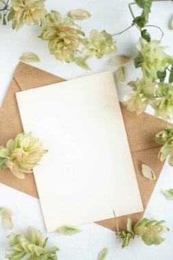 sek hop dalları ve kart maketleri. Sonbahar çiçekleri