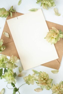 sek hop dalları ve kart maketleri. Sonbahar çiçekleri