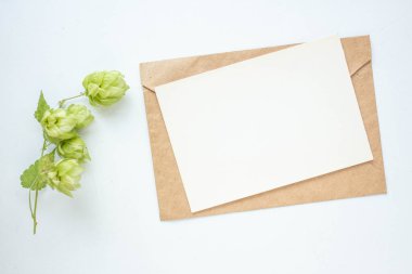 Zıplama dalı, çiçek, el işi zarf, çiçek, düzlük, üst görünüm içeren minimalist kart modeli