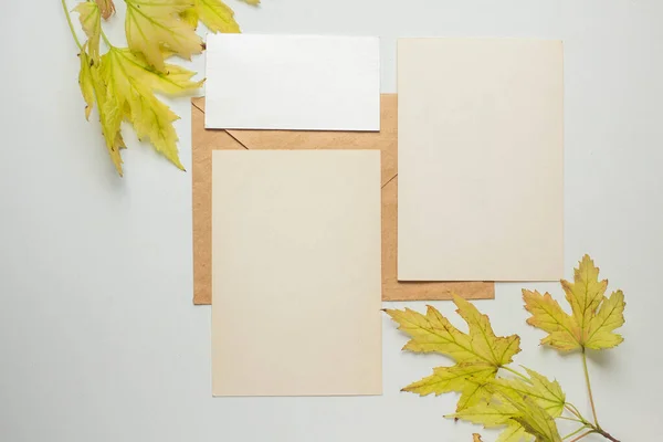 Card Invitation Mockup Yellow Leaves Fall Season Sale — Stockfoto