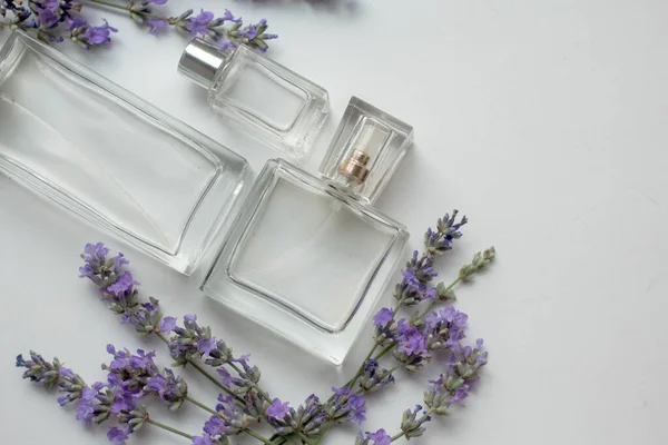 Perfume Bottle Lavender Flowers — ストック写真