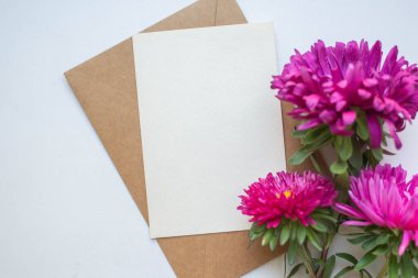 asters bouquet on grey-blue background. modern composition