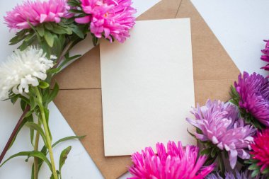 asters bouquet on grey-blue background. modern composition