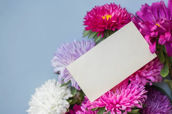 Card Mockup Autumn Flowers Violet Pink Asters — Φωτογραφία Αρχείου