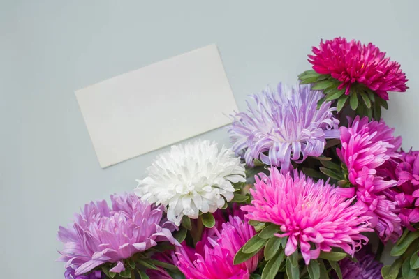 Card Mockup Autumn Flowers Violet Pink Asters — Stockfoto